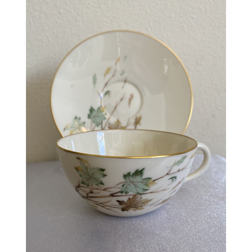 Westwind by Lenox Tea Cup & Saucer Set Fall Leaves Gold Trim 6 Oz Capacity 1950'